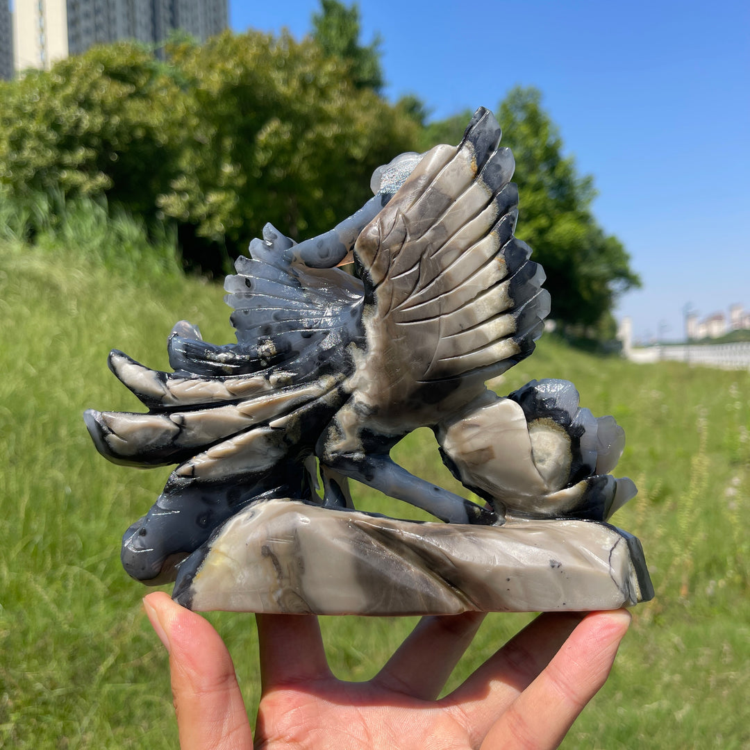 Unique,A Slightly Imperfect Natural Volcanic Agate Phoenix Carving