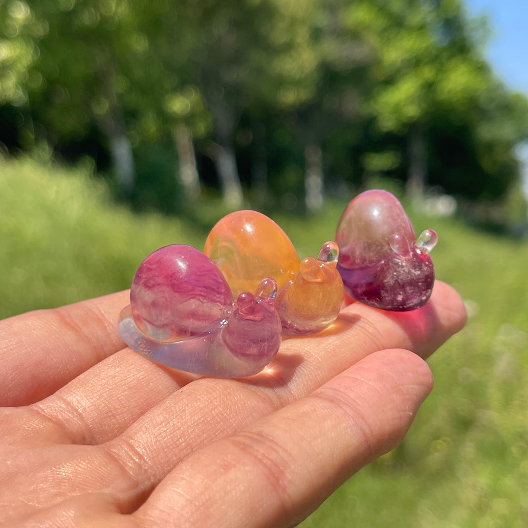 Natural Crystal Lovely Fluorite Snail Carving