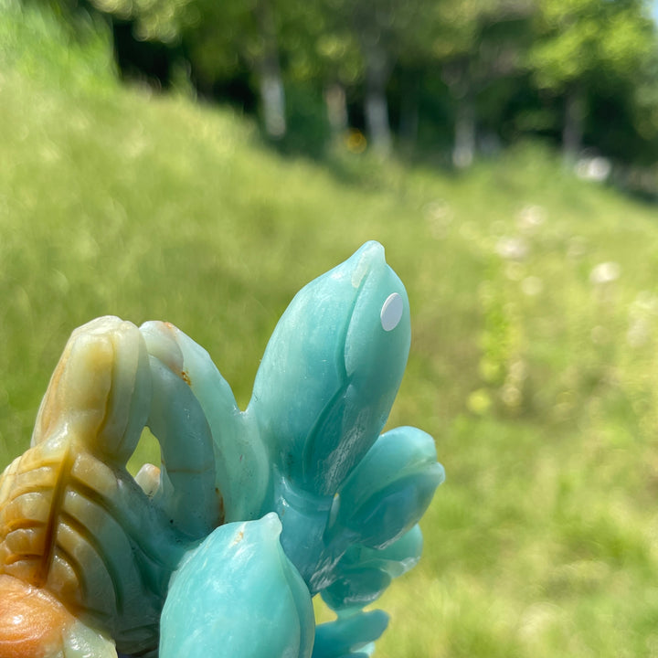 Unique,A Slightly Imperfect Stunning Blue Quartzite Flower And Bird Carving