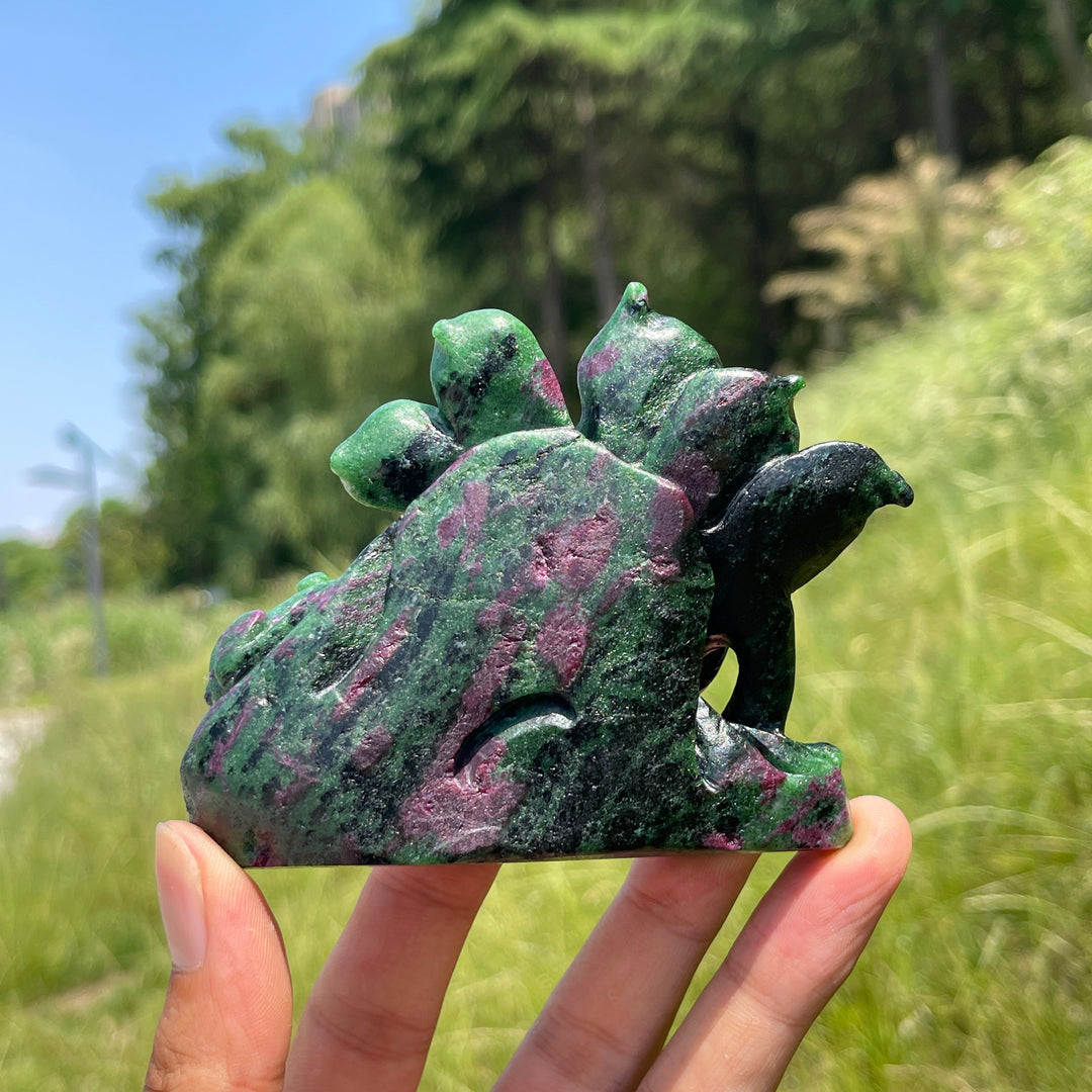 Unique,Natural Vibrant Ruby In Zoisite Lotus With Frog Carving