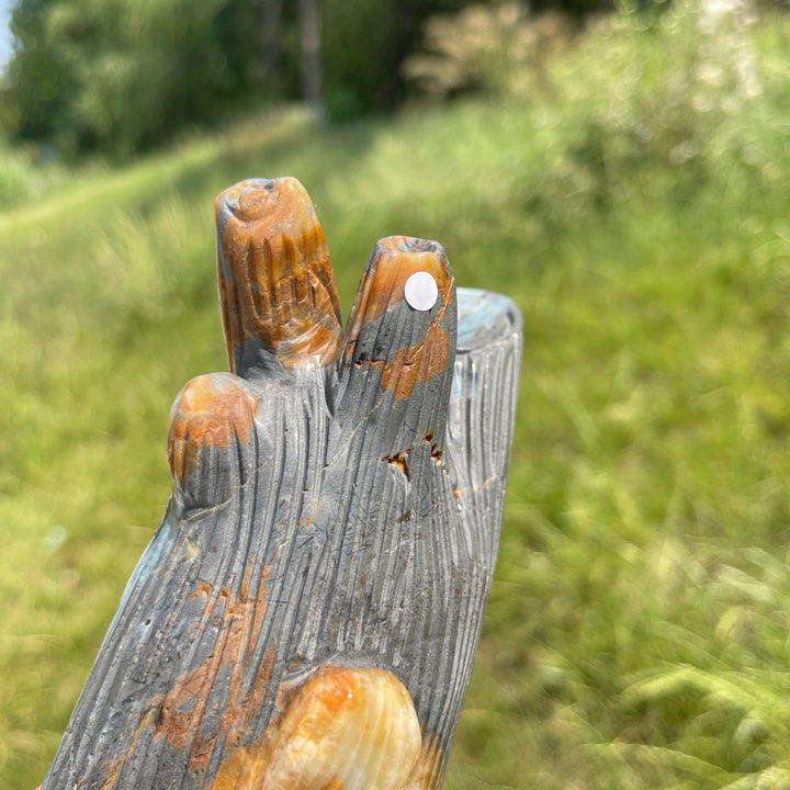 Unique,A Slightly Imperfect Natural Blue Quartzite Owl Tree Stump Carving