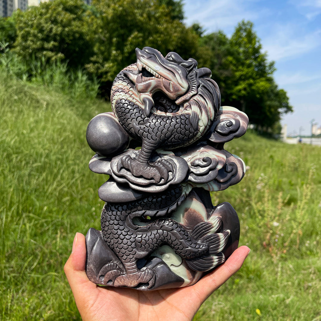 Unique,A Slightly Imperfect Natural Sericite Phyllite Chinese Dragon Carving