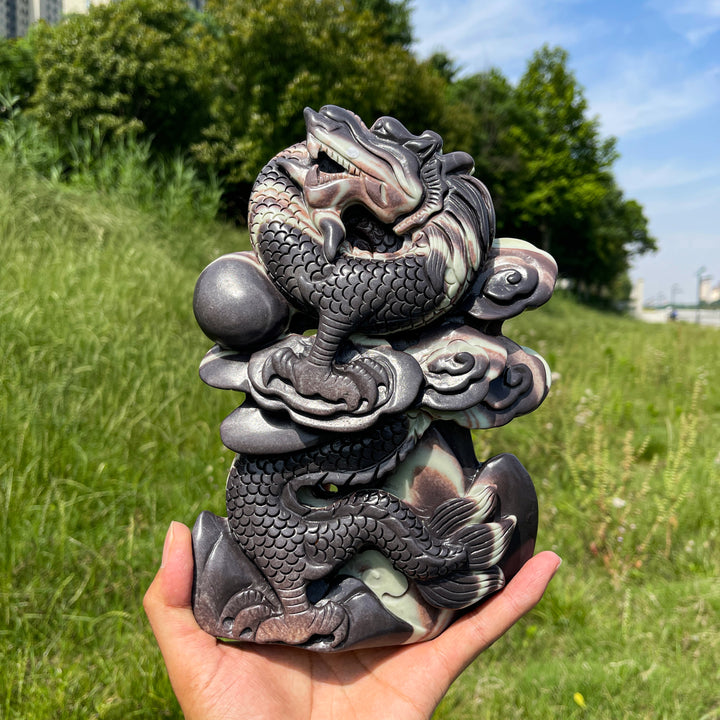 Unique,A Slightly Imperfect Natural Sericite Phyllite Chinese Dragon Carving