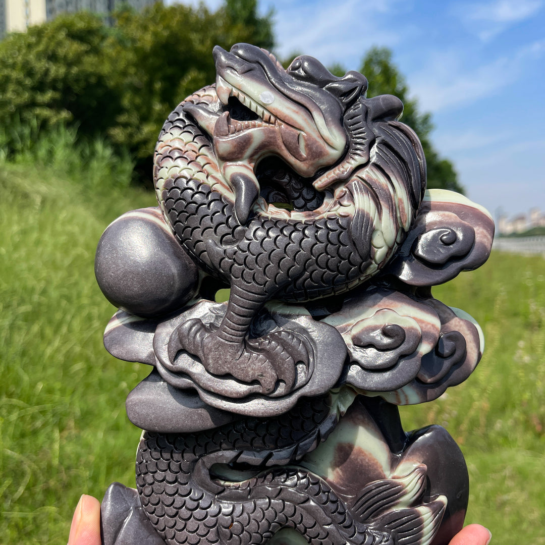 Unique,A Slightly Imperfect Natural Sericite Phyllite Chinese Dragon Carving