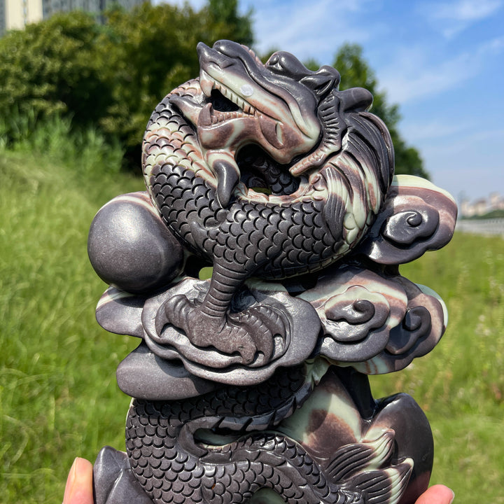 Unique,A Slightly Imperfect Natural Sericite Phyllite Chinese Dragon Carving