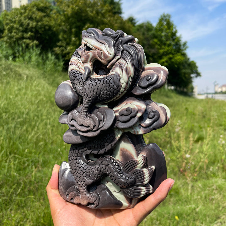 Unique,A Slightly Imperfect Natural Sericite Phyllite Chinese Dragon Carving