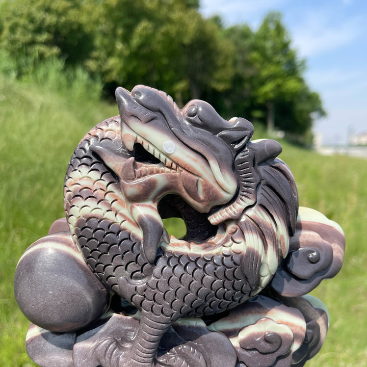 Unique,A Slightly Imperfect Natural Sericite Phyllite Chinese Dragon Carving