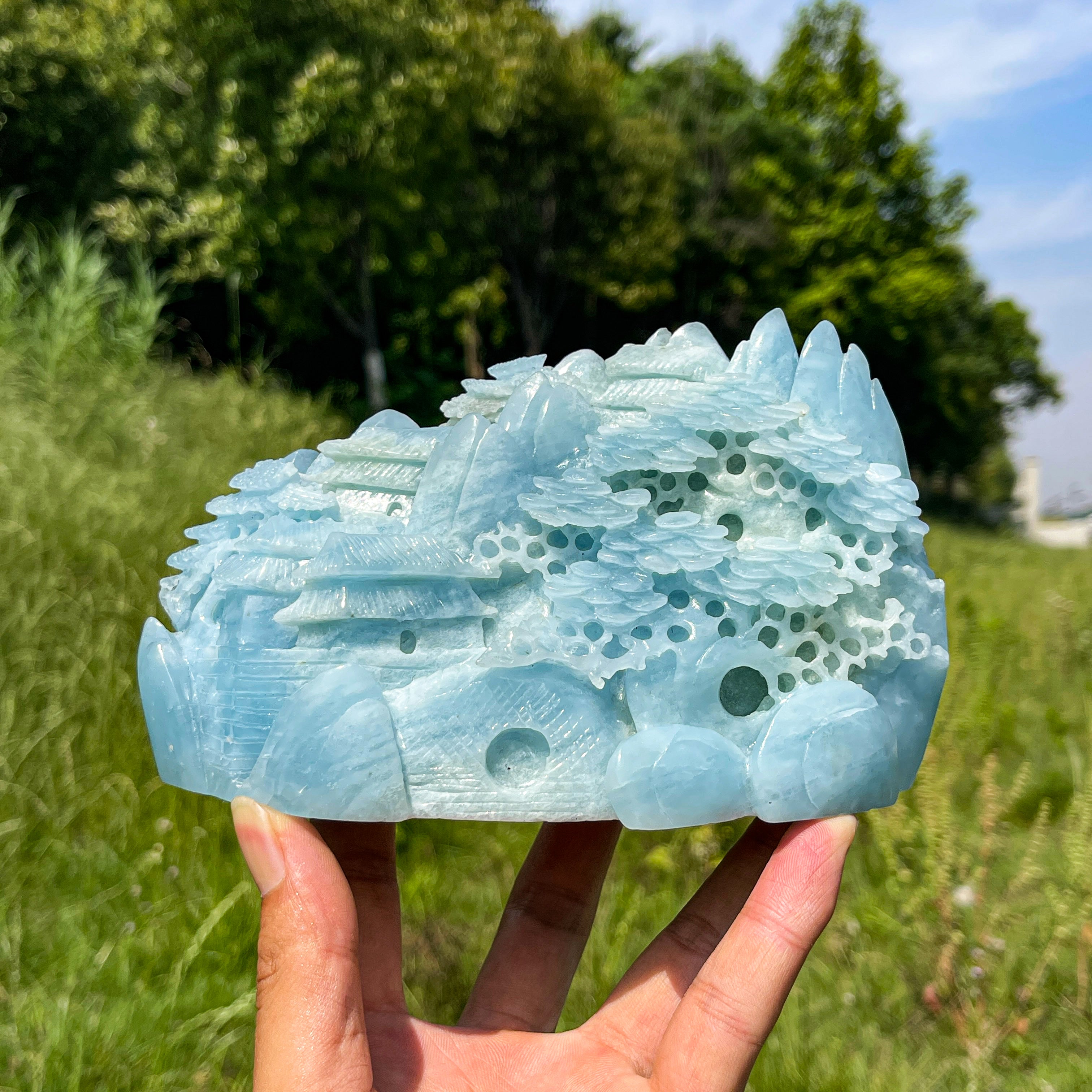 Unique,A Slightly Imperfect Natural Aquamarine Mountain Landscape