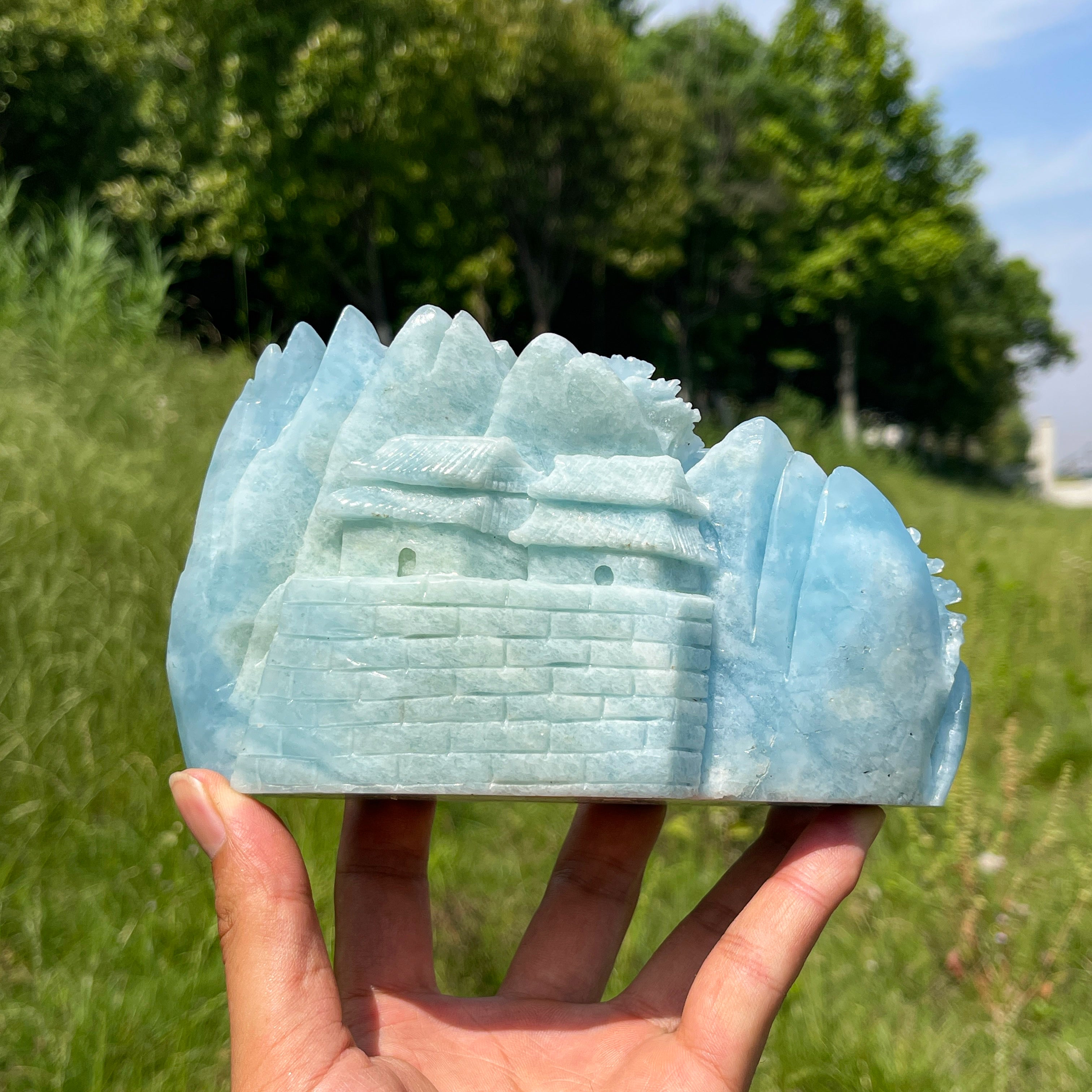 Unique,A Slightly Imperfect Natural Aquamarine Mountain Landscape