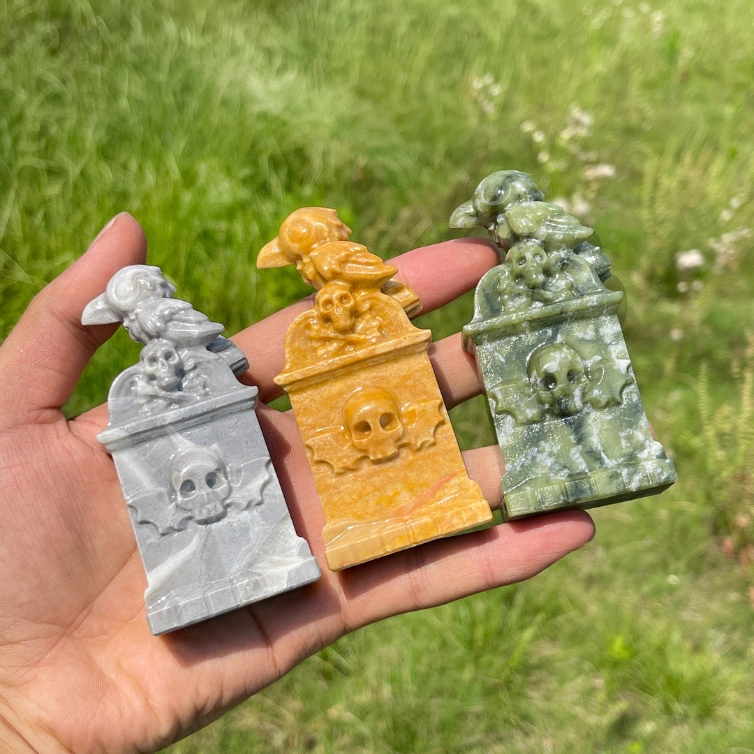 Natural Crystal Mystic Raven Tombstone Carving