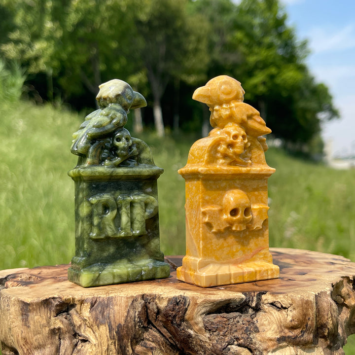 Natural Crystal Mystic Raven Tombstone Carving