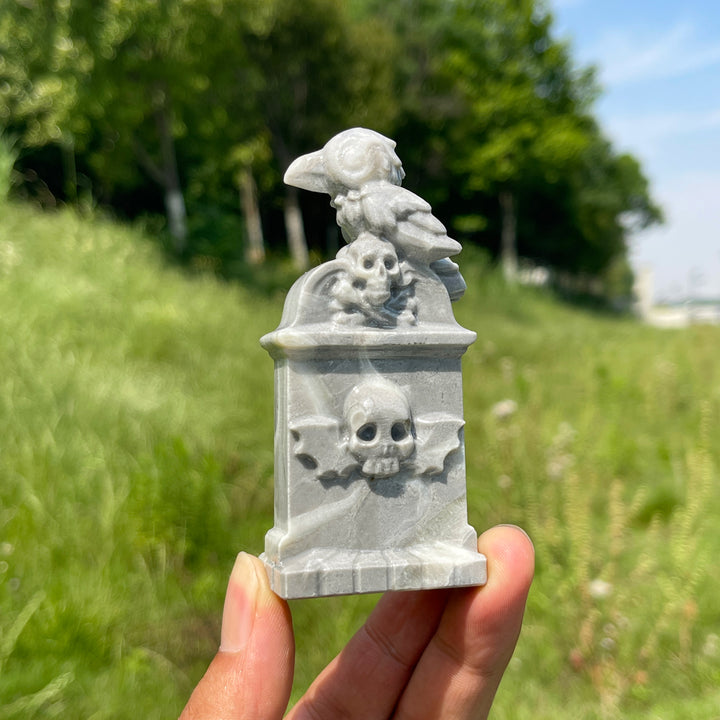 Natural Crystal Mystic Raven Tombstone Carving