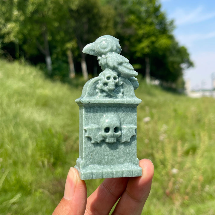 Natural Crystal Mystic Raven Tombstone Carving
