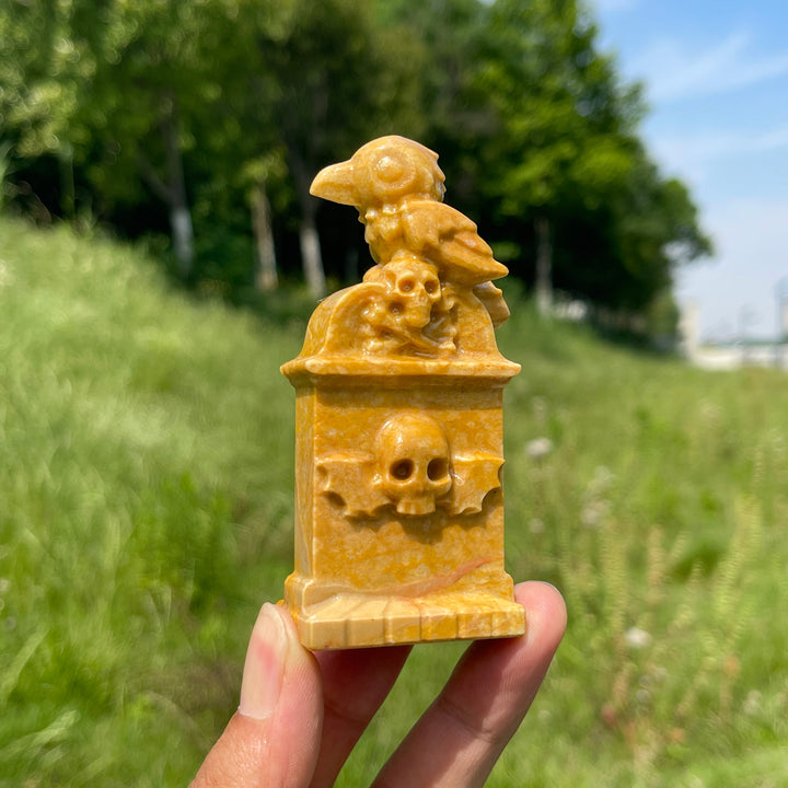 Natural Crystal Mystic Raven Tombstone Carving