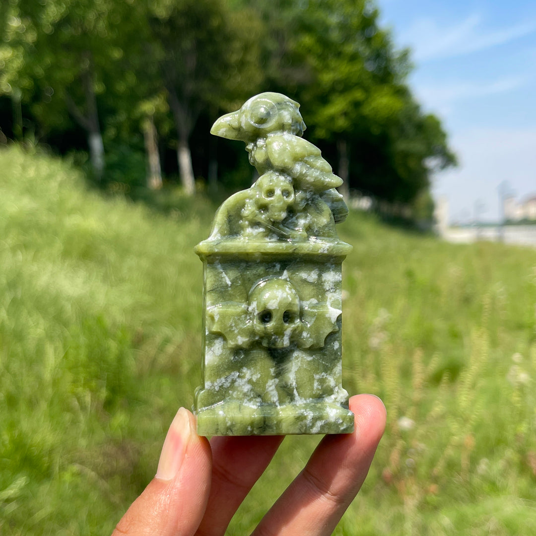 Natural Crystal Mystic Raven Tombstone Carving