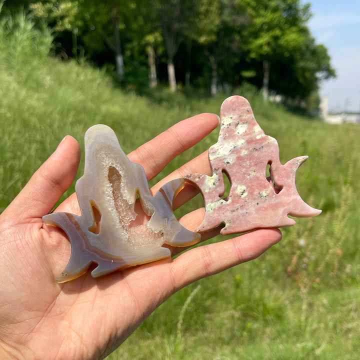A Slightly Imperfect Natural Crystal Triple Moon Goddess Carving
