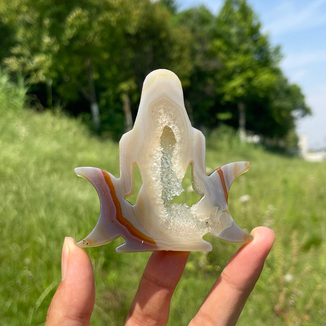 A Slightly Imperfect Natural Crystal Triple Moon Goddess Carving