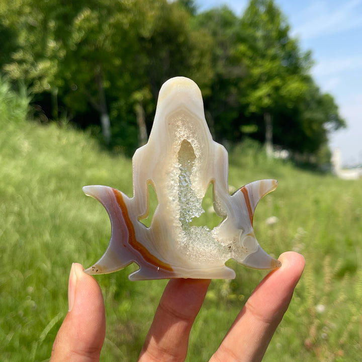 A Slightly Imperfect Natural Crystal Triple Moon Goddess Carving