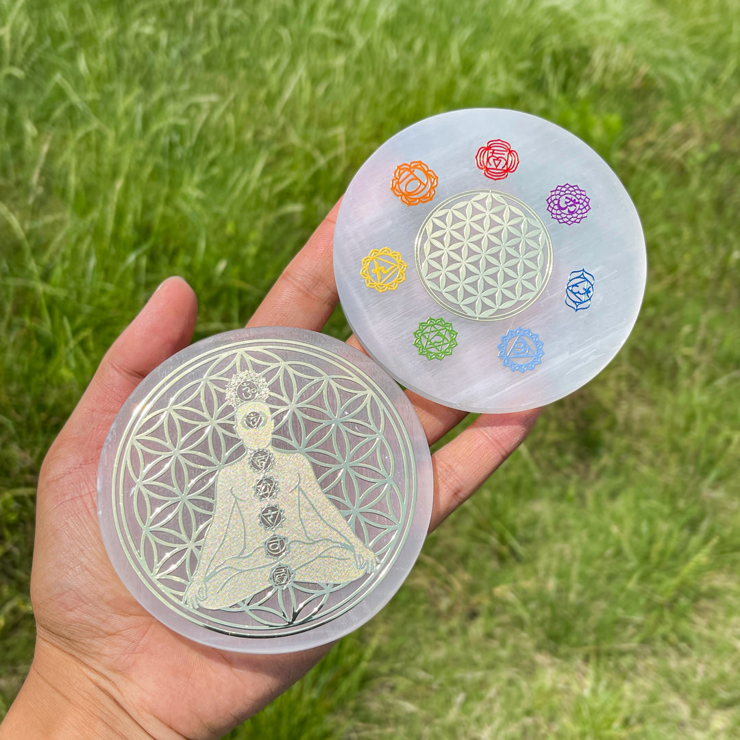 Natural Sacred Pattern Selenite Disc Energy Plate