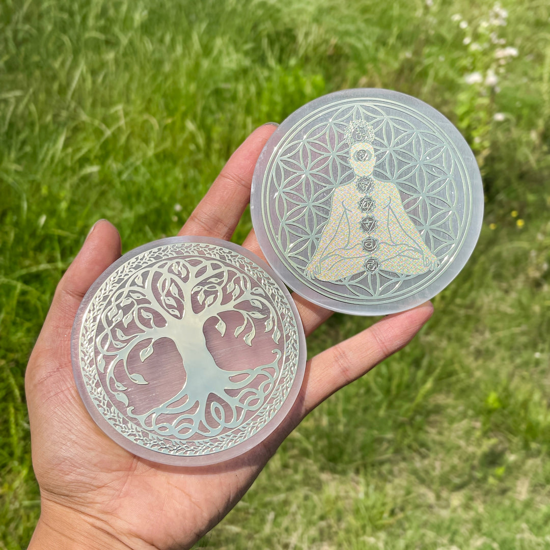Natural Sacred Pattern Selenite Disc Energy Plate