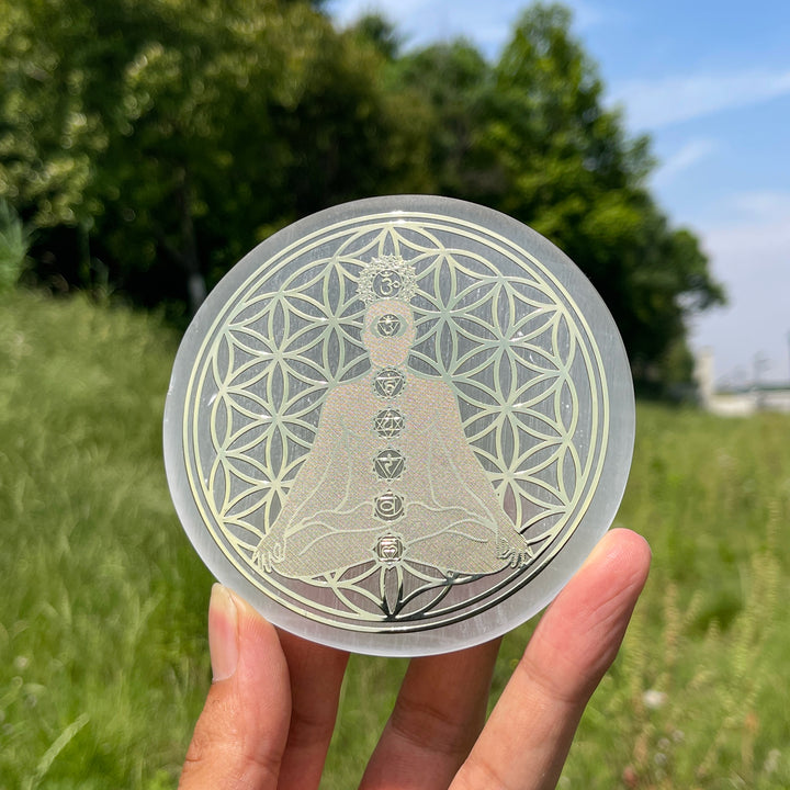 Natural Sacred Pattern Selenite Disc Energy Plate
