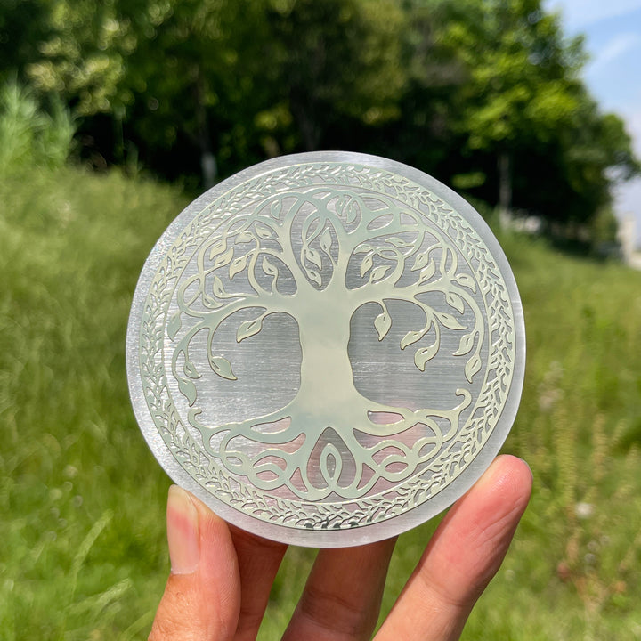 Natural Sacred Pattern Selenite Disc Energy Plate