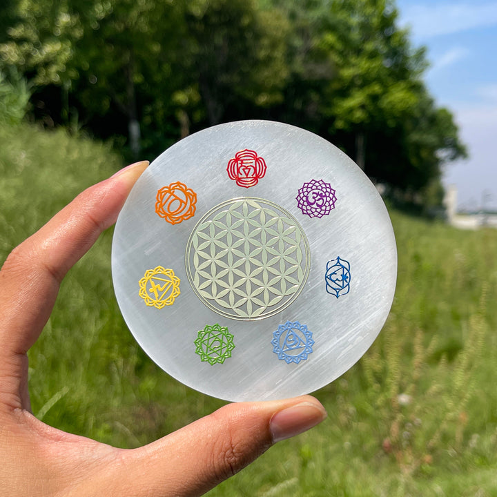 Natural Sacred Pattern Selenite Disc Energy Plate