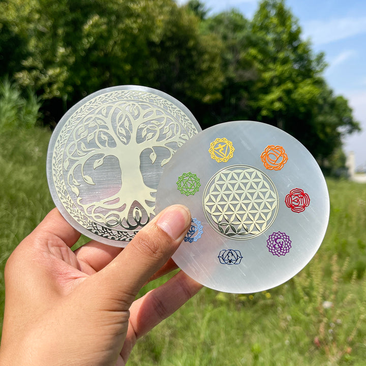 Natural Sacred Pattern Selenite Disc Energy Plate