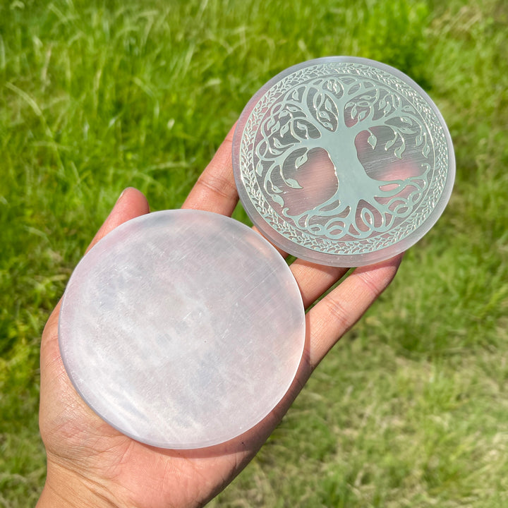 Natural Sacred Pattern Selenite Disc Energy Plate