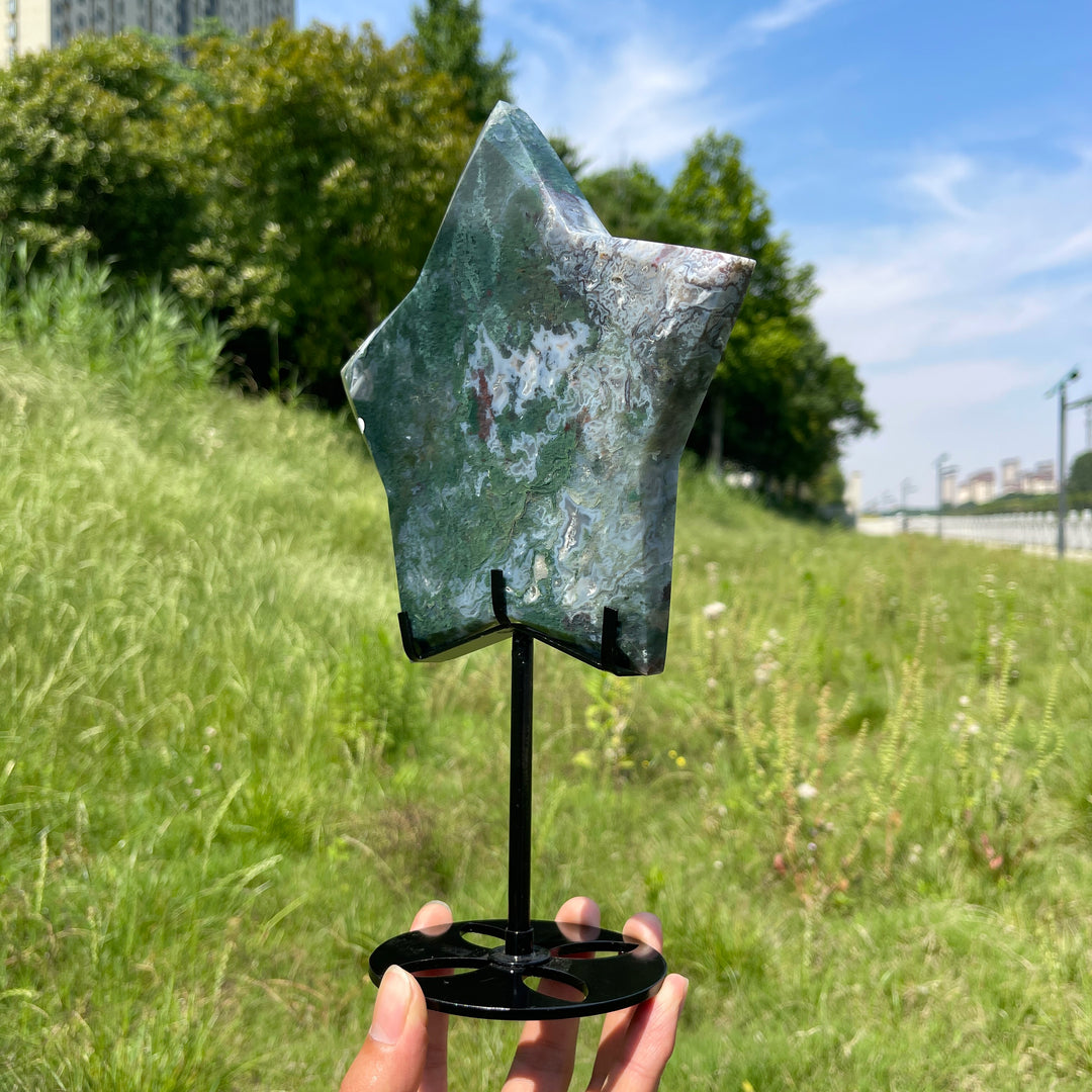 Unique,A Slightly Imperfect Natural Verdant Moss Agate Star Carving