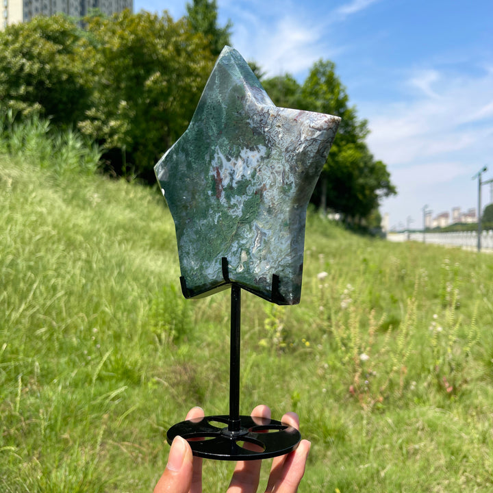 Unique,A Slightly Imperfect Natural Verdant Moss Agate Star Carving
