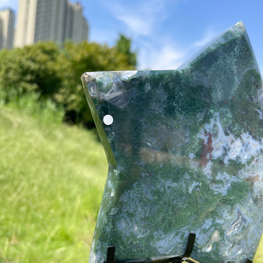Unique,A Slightly Imperfect Natural Verdant Moss Agate Star Carving