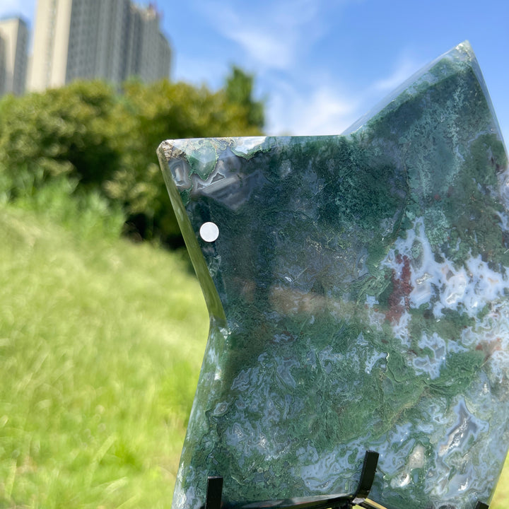 Unique,A Slightly Imperfect Natural Verdant Moss Agate Star Carving