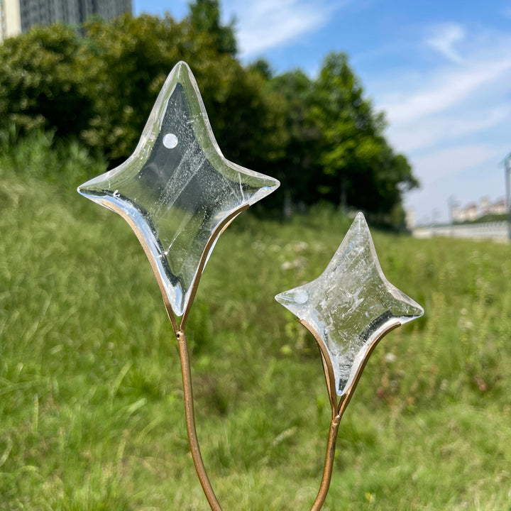 Unique,Imperfect Natural Clear Quartz Twin Star With Stand