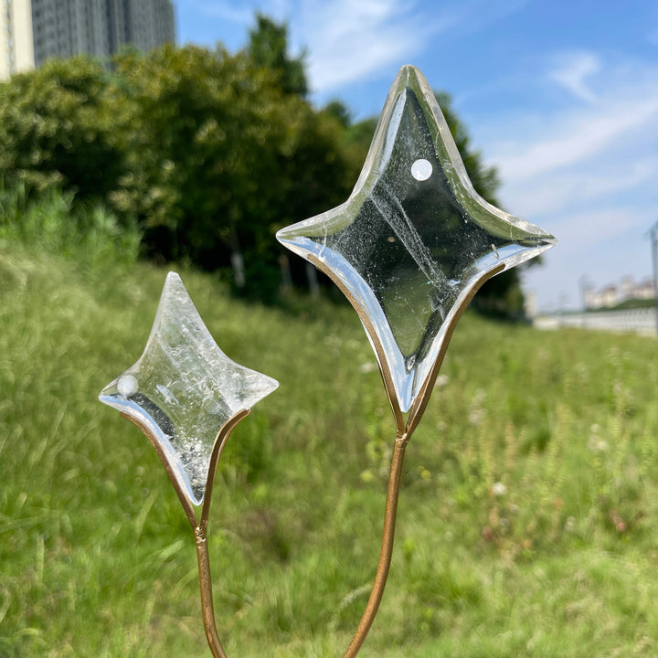 Unique,Imperfect Natural Clear Quartz Twin Star With Stand