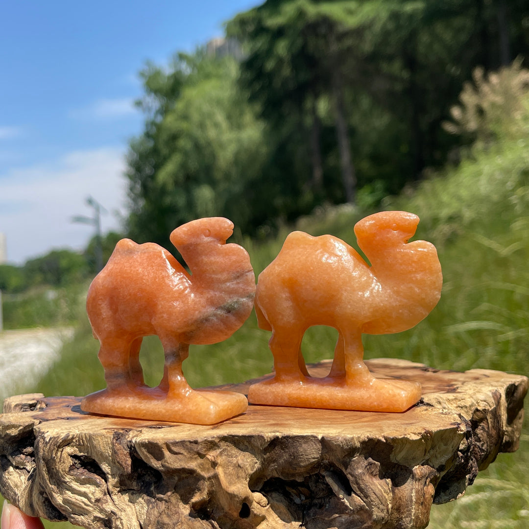 Natural Warm Orange Calcite Camel Carving