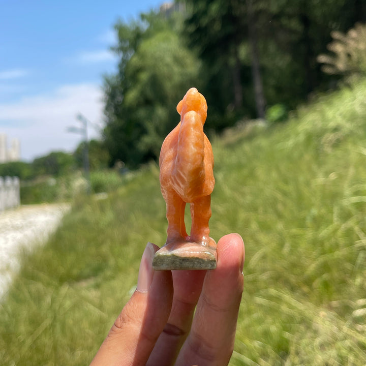 Natural Warm Orange Calcite Camel Carving