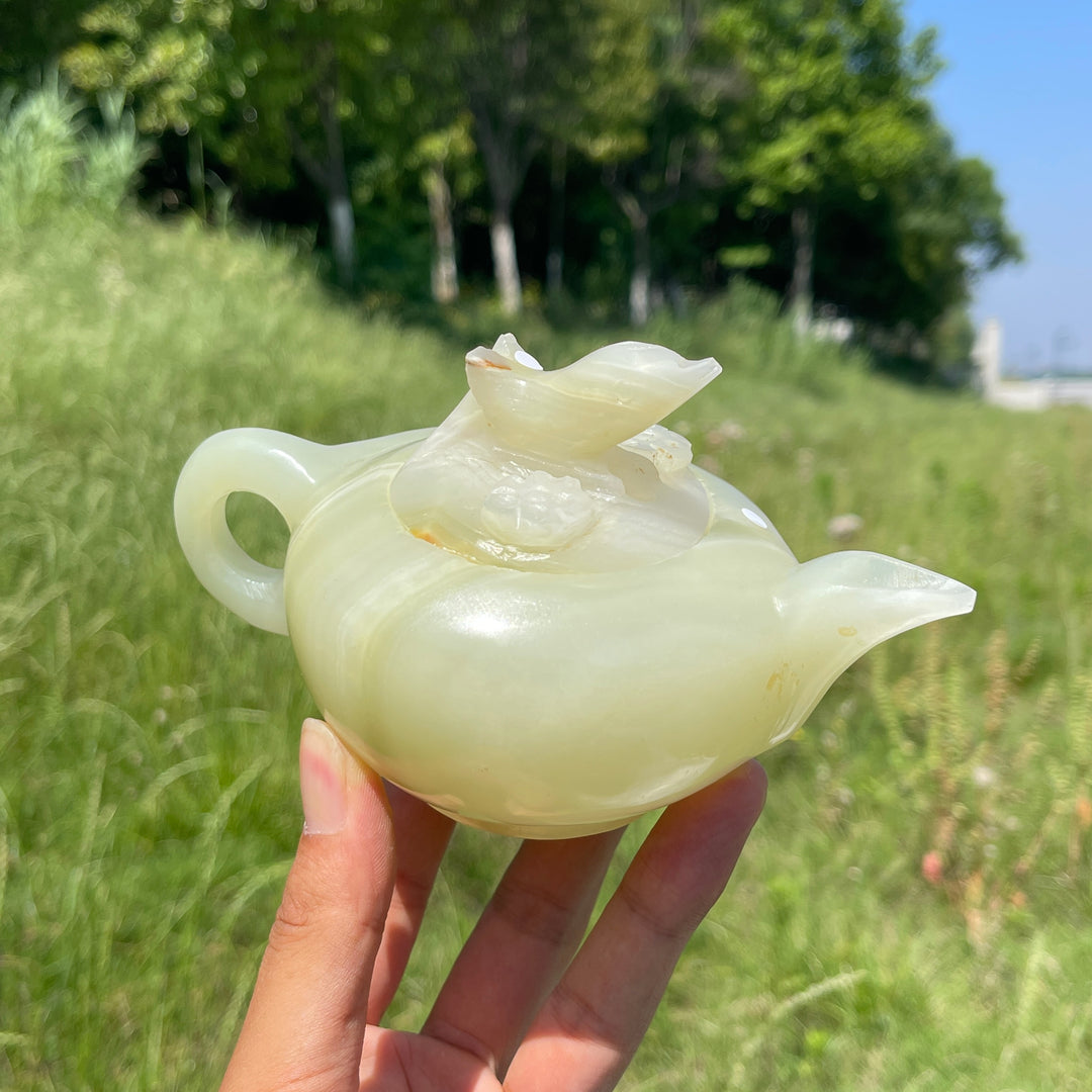 Unique,A Slightly Imperfect Natural Elegant Afghanistan Jade Teapot Carving
