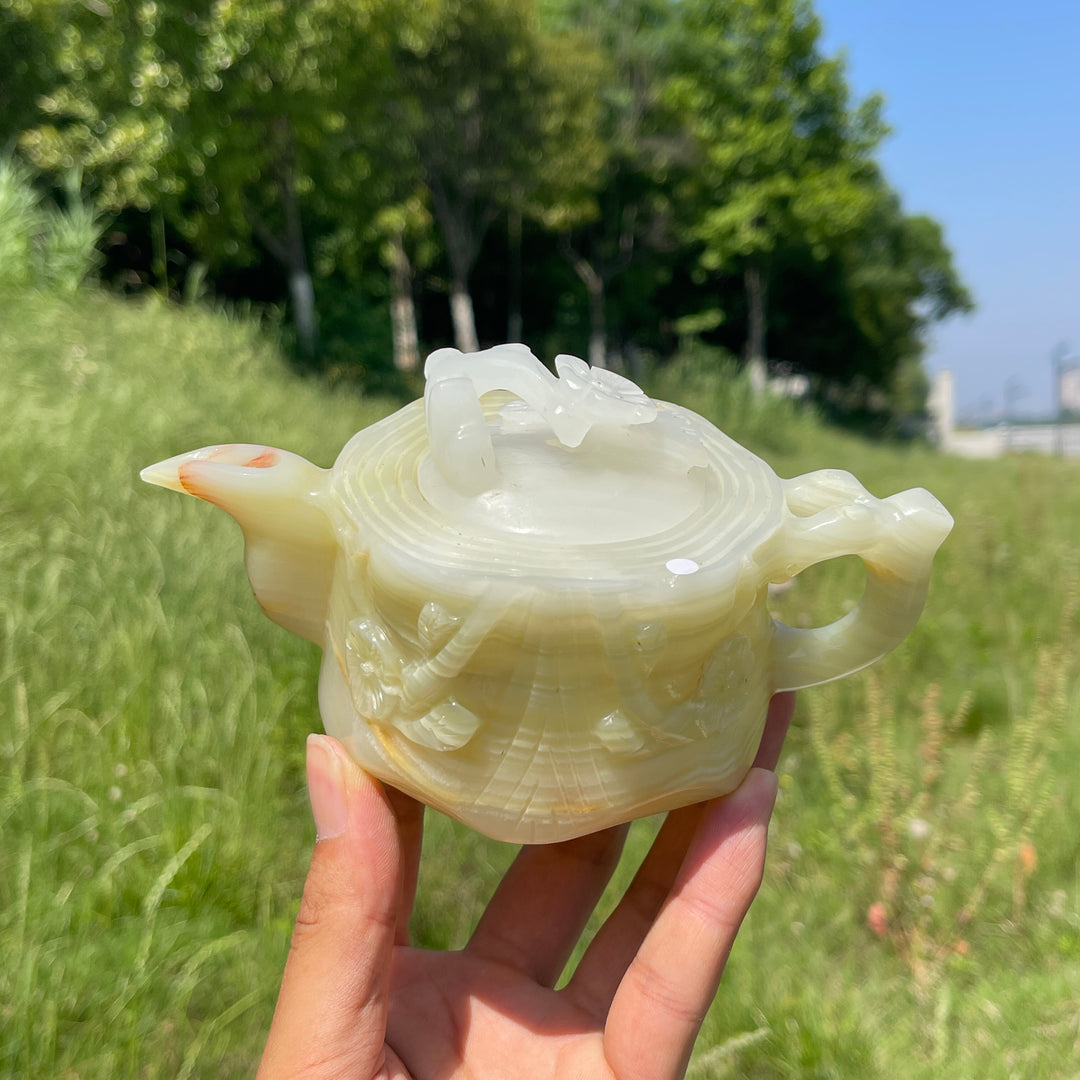 Unique,A Slightly Imperfect Natural Elegant Afghanistan Jade Teapot Carving