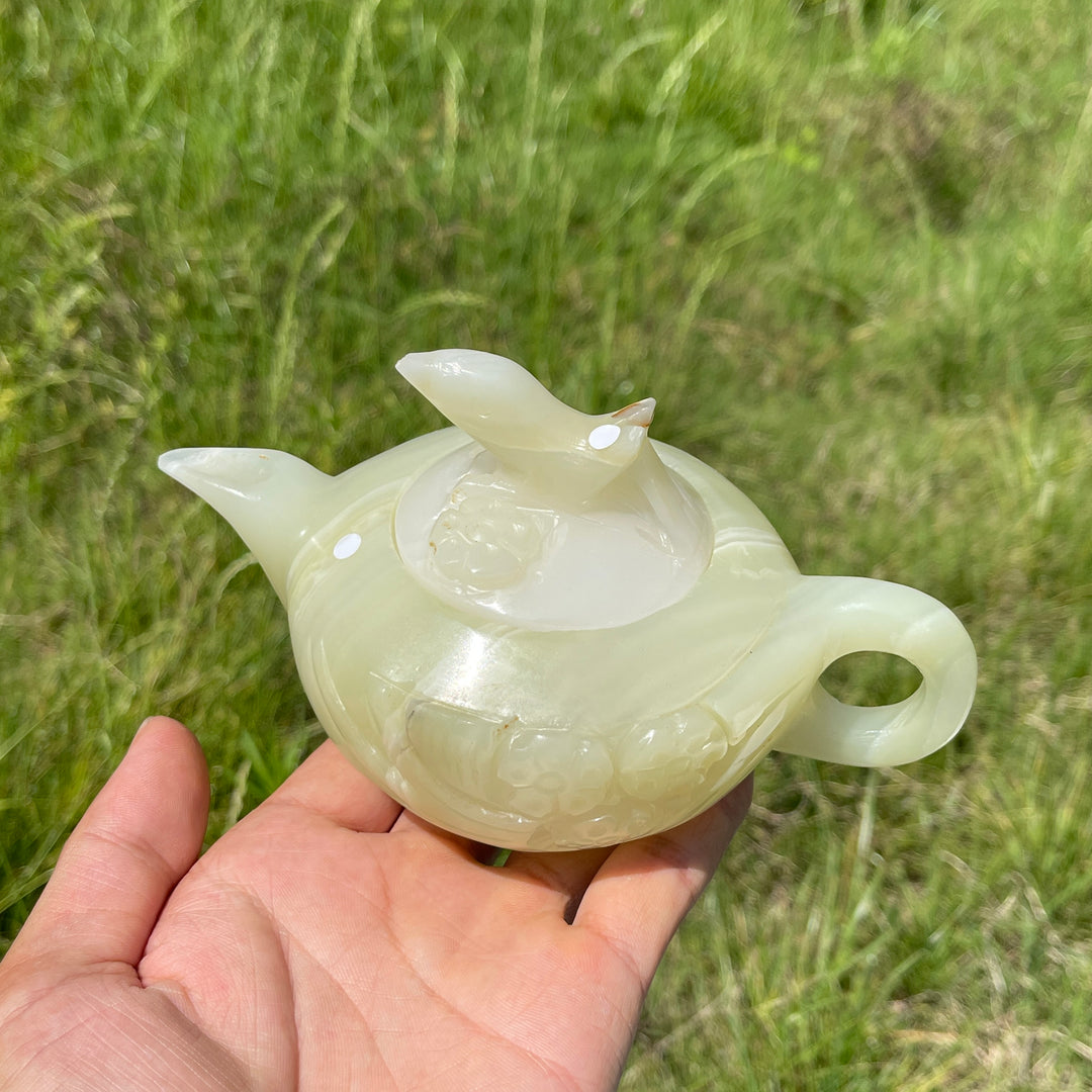 Unique,A Slightly Imperfect Natural Elegant Afghanistan Jade Teapot Carving