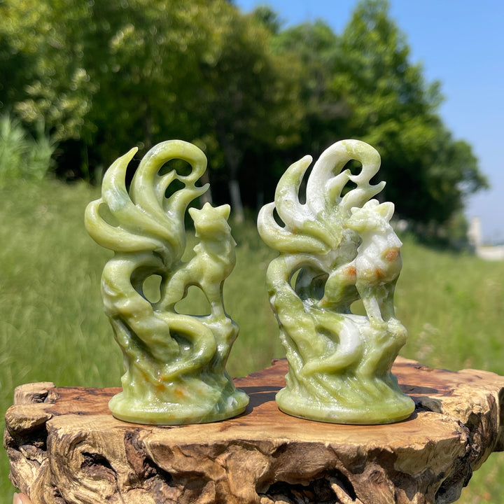 Natural Nine-Tailed Fox Crystal Carving