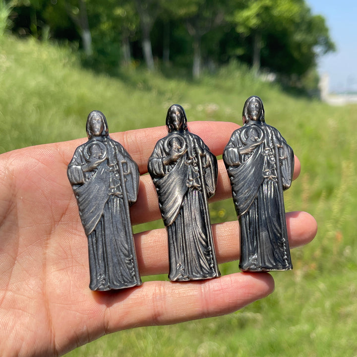 Natural Sacred Silver Obsidian Priest Carving