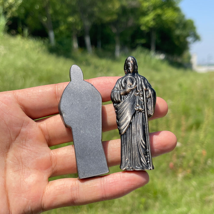Natural Sacred Silver Obsidian Priest Carving