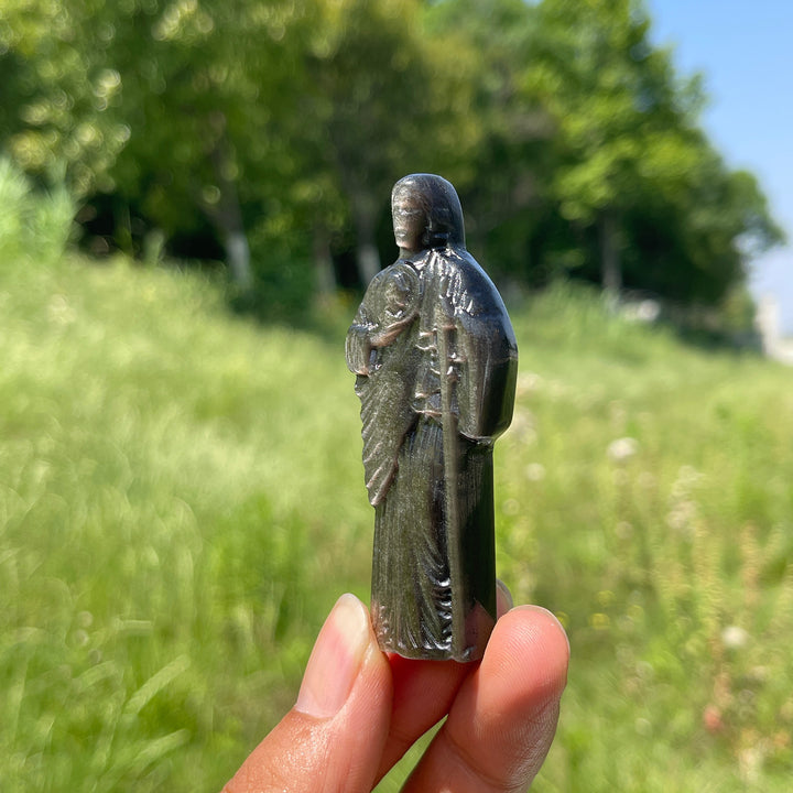 Natural Sacred Silver Obsidian Priest Carving