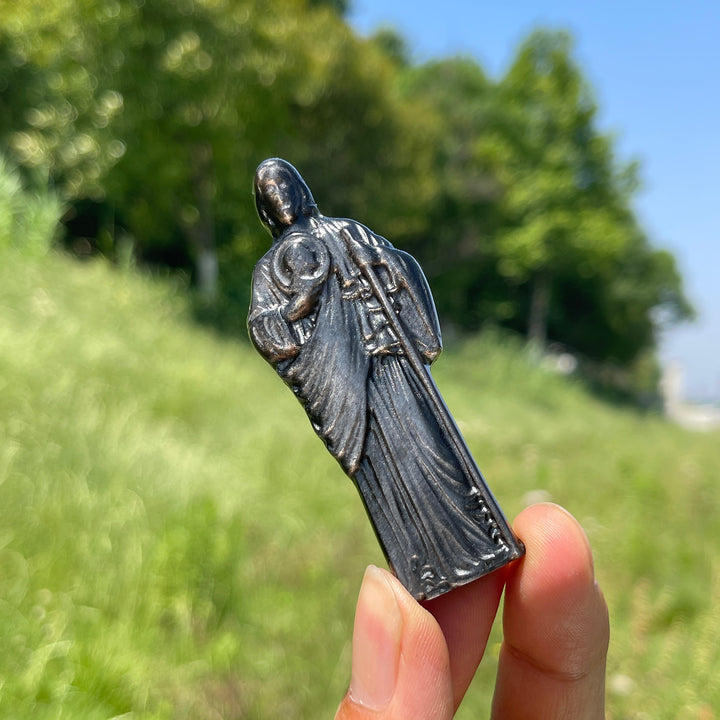 Natural Sacred Silver Obsidian Priest Carving