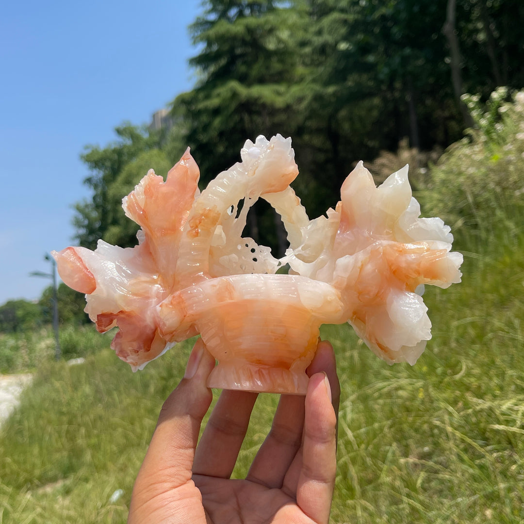 Unique,A Slightly Imperfect Natural Crystsl Afghanistan Jade Flower Basket Carving
