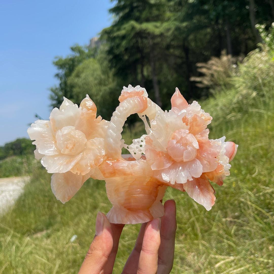 Unique,A Slightly Imperfect Natural Crystsl Afghanistan Jade Flower Basket Carving