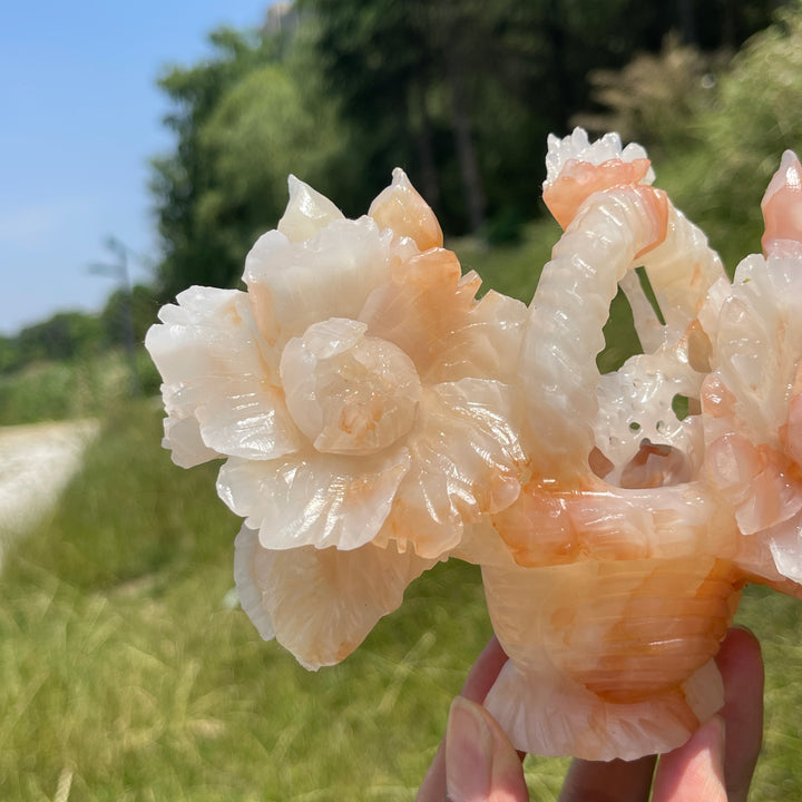 Unique,A Slightly Imperfect Natural Crystsl Afghanistan Jade Flower Basket Carving