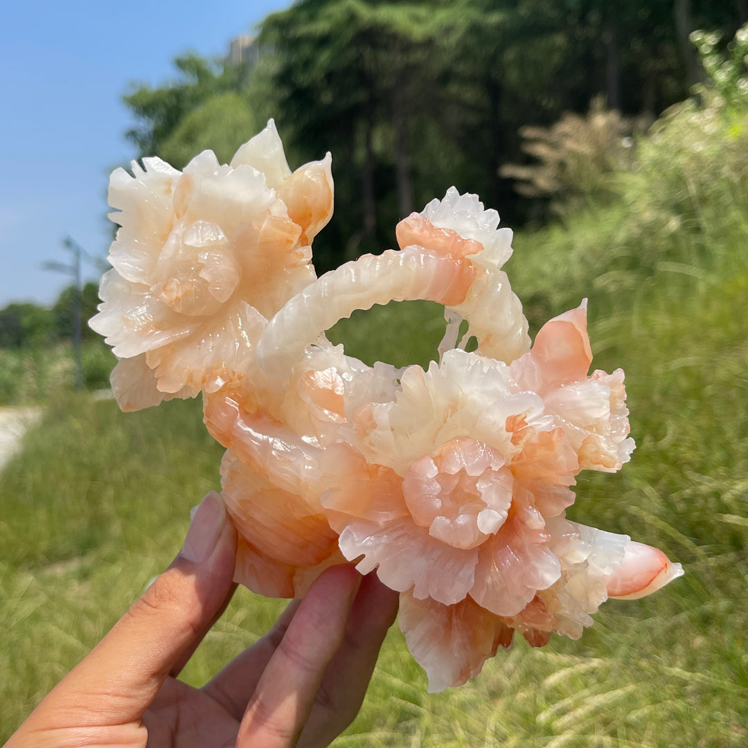 Unique,A Slightly Imperfect Natural Crystsl Afghanistan Jade Flower Basket Carving
