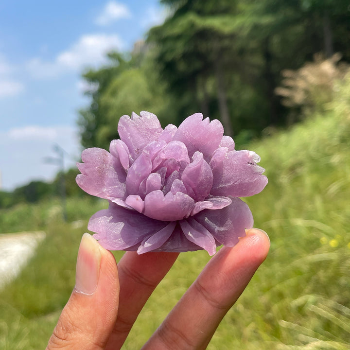 Unique,Natural Dreamy Lepidolite Peony Flower Carving
